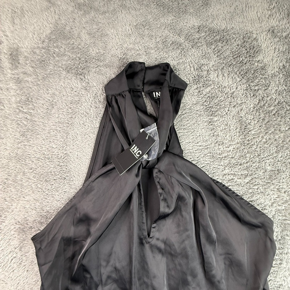 INC International Concepts NEW XL Black Pleated Halter Dress Sleeveless Party - Picture 4 of 8